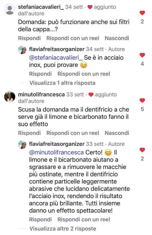 Commento Instagram — filtri della cappa e bicarbonato
